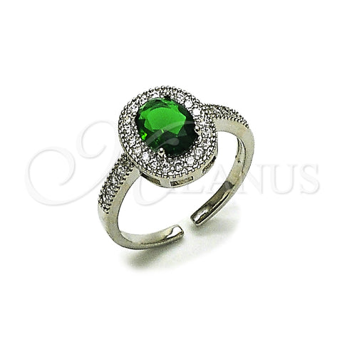Rhodium Gold Filled Multi Stone Ring, Cluster Design, with Green and White Cubic Zirconia, Polished, Rhodium Finish, 01.424.0003.6 (One size fits all)