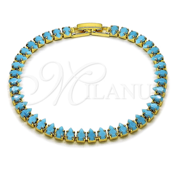 Gold Filled Bracelet — Tennis Bracelet Teardrop Design with Turquoise Cubic Zirconia — main product view — SKU 165457 | Oro Laminado brazalete — Tennis Bracelet Teardrop diseño with Turquoise Cubic Zirconia — SKU 165457