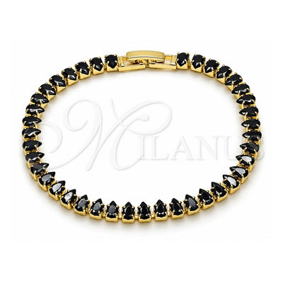 Oro Laminado Tennis Bracelet, Gold Filled Style Teardrop Design, with Black Cubic Zirconia, Polished, Golden Finish, 03.424.0008.1.07 (05 MM Thickness, 8 Inches Length)