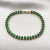 Oro Laminado Tennis Bracelet, Gold Filled Style Teardrop Design, with Green Cubic Zirconia, Polished, Golden Finish, 03.424.0008.2.07 (05 MM Thickness, 8 Inches Length)