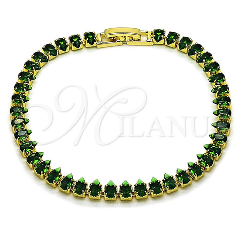 Oro Laminado Tennis Bracelet, Gold Filled Style Teardrop Design, with Green Cubic Zirconia, Polished, Golden Finish, 03.424.0008.2.07 (05 MM Thickness, 8 Inches Length)
