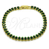 Oro Laminado Tennis Bracelet, Gold Filled Style Teardrop Design, with Green Cubic Zirconia, Polished, Golden Finish, 03.424.0008.2.07 (05 MM Thickness, 8 Inches Length)