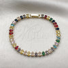 Oro Laminado Tennis Bracelet, Gold Filled Style Teardrop Design, with Multicolor Cubic Zirconia, Polished, Golden Finish, 03.424.0008.4.07 (05 MM Thickness, 8 Inches Length)