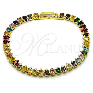Gold Filled Bracelet — Tennis Bracelet Teardrop Design with Multicolor Cubic Zirconia — main product view — SKU 165461 | Oro Laminado brazalete — Tennis Bracelet Teardrop diseño with Multicolor Cubic Zirconia — SKU 165461