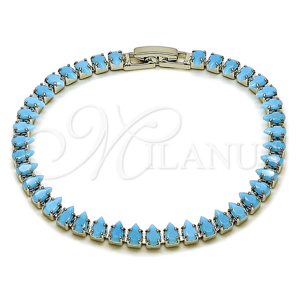 Rhodium Gold Filled Tennis Bracelet, Teardrop Design, with Turquoise Cubic Zirconia, Polished, Rhodium Finish, 03.424.0008.5.07 (05 MM Thickness, 8 Inches Length)