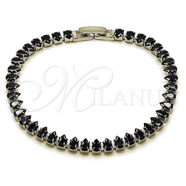 Rhodium Gold Filled Tennis Bracelet, Teardrop Design, with Black Cubic Zirconia, Polished, Rhodium Finish, 03.424.0008.6.07 (05 MM Thickness, 8 Inches Length)