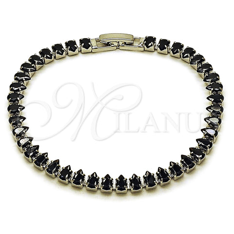 Rhodium Gold Filled Tennis Bracelet, Teardrop Design, with Black Cubic Zirconia, Polished, Rhodium Finish, 03.424.0008.6.07 (05 MM Thickness, 8 Inches Length)