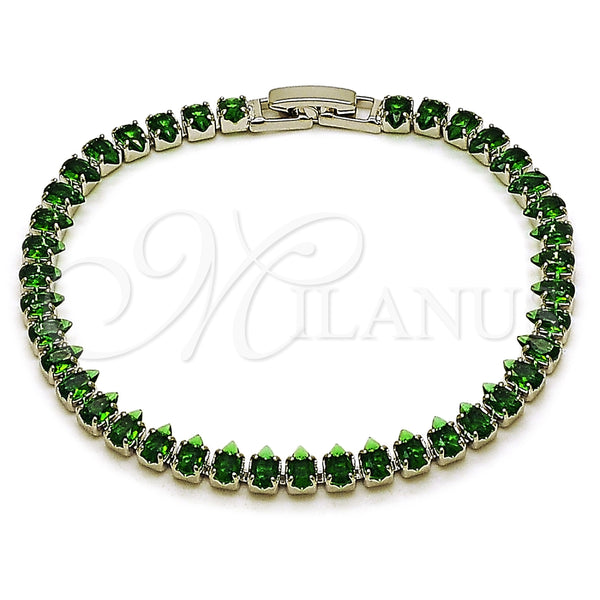 Rhodium Gold Filled Tennis Bracelet, Teardrop Design, with Green Cubic Zirconia, Polished, Rhodium Finish, 03.424.0008.7.07 (05 MM Thickness, 8 Inches Length)