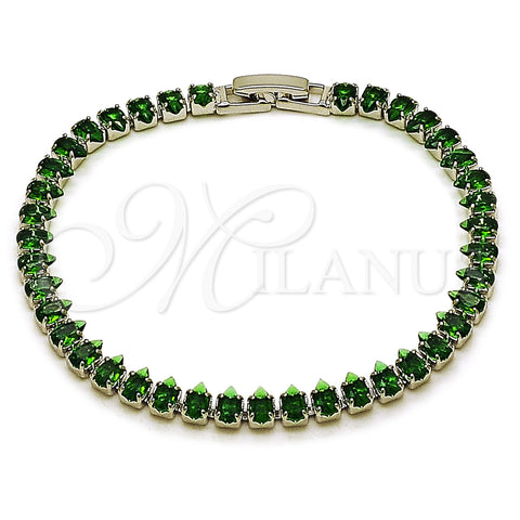 Rhodium Gold Filled Tennis Bracelet, Teardrop Design, with Green Cubic Zirconia, Polished, Rhodium Finish, 03.424.0008.7.07 (05 MM Thickness, 8 Inches Length)