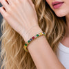 Oro Laminado Tennis Bracelet, Gold Filled Style Baguette Design, with Multicolor Cubic Zirconia, Polished, Golden Finish, 03.130.0004.1.07 (Thickness, 7 Inches Length)