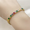 Oro Laminado Tennis Bracelet, Gold Filled Style Baguette Design, with Multicolor Cubic Zirconia, Polished, Golden Finish, 03.130.0004.1.07 (Thickness, 7 Inches Length)