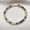 Oro Laminado Tennis Bracelet, Gold Filled Style Baguette Design, with Multicolor Cubic Zirconia, Polished, Golden Finish, 03.130.0004.1.07 (Thickness, 7 Inches Length)