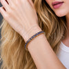 Oro Laminado Tennis Bracelet, Gold Filled Style Baguette Design, with Amethyst Cubic Zirconia, Polished, Golden Finish, 03.130.0004.2.07 (Thickness, 7 Inches Length)