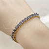 Oro Laminado Tennis Bracelet, Gold Filled Style Baguette Design, with Amethyst Cubic Zirconia, Polished, Golden Finish, 03.130.0004.2.07 (Thickness, 7 Inches Length)