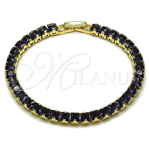 Oro Laminado Tennis Bracelet, Gold Filled Style Baguette Design, with Amethyst Cubic Zirconia, Polished, Golden Finish, 03.130.0004.2.07 (Thickness, 7 Inches Length)
