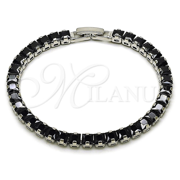 White Gold Filled Bracelet — Tennis Bracelet Baguette Design with Black Cubic Zirconia — main product view — SKU 165470 | Oro Laminado Blanco brazalete — Tennis Bracelet Baguette diseño with negro Cubic Zirconia — SKU 165470