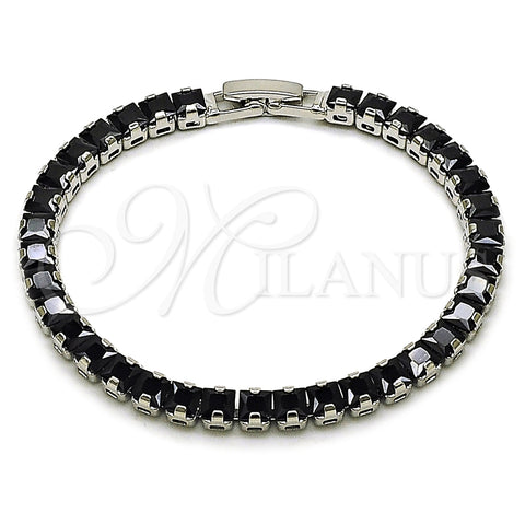 Rhodium Gold Filled Tennis Bracelet, Baguette Design, with Black Cubic Zirconia, Polished, Rhodium Finish, 03.130.0004.4.07 (Thickness, 7 Inches Length)