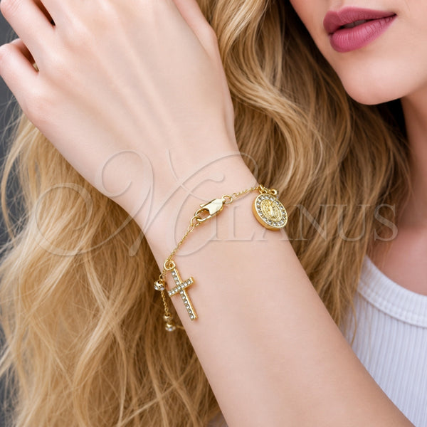 Gold Filled Bracelet — Bracelet Rosary San Benito and Cross Design with — alternate product view — SKU 165474 | Oro Laminado brazalete — Bracelet Rosary San Benito and cruz diseño with — SKU 165474