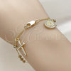 Oro Laminado Bracelet Rosary, Gold Filled Style San Benito and Cross Design, with White Crystal and White Cubic Zirconia, Polished, Golden Finish, 09.253.0086.08