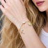 Oro Laminado Bracelet Rosary, Gold Filled Style San Judas and Cross Design, with White Cubic Zirconia and White Crystal, Diamond Cutting Finish, Golden Finish, 09.253.0087.08