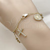 Oro Laminado Bracelet Rosary, Gold Filled Style San Judas and Cross Design, with White Cubic Zirconia and White Crystal, Diamond Cutting Finish, Golden Finish, 09.253.0087.08