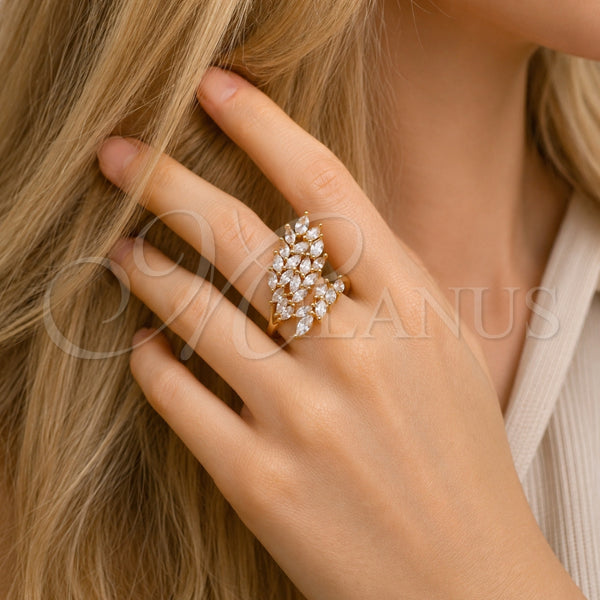 Gold Filled Ring — Multi Stone Ring Leaf Design with White Cubic — alternate product view — SKU 165476 | Oro Laminado anillo — Multi Stone Ring Leaf diseño with blanco Cubic — SKU 165476