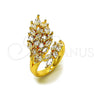 Oro Laminado Multi Stone Ring, Gold Filled Style Leaf Design, with White Cubic Zirconia, Polished, Golden Finish, 01.317.0001 (One size fits all)