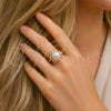 Oro Laminado Multi Stone Ring, Gold Filled Style Flower and Cluster Design, with White Cubic Zirconia and Ivory Pearl, Polished, Golden Finish, 01.317.0004 (One size fits all)