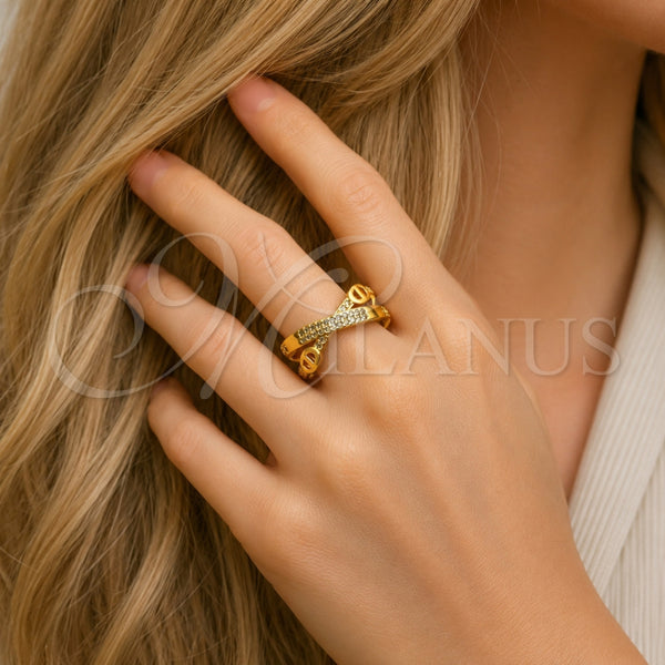 Gold Filled Ring — Multi Stone Ring Mariner Design with White Micro — alternate product view — SKU 165482 | Oro Laminado anillo — Multi Stone Ring Mariner diseño with blanco Micro — SKU 165482