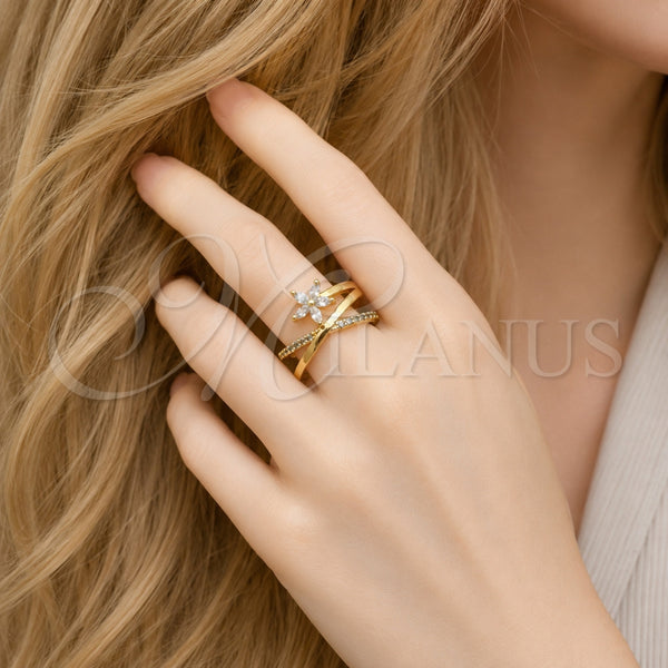 Gold Filled Ring — Multi Stone Ring Flower Design with White Cubic — alternate product view — SKU 165487 | Oro Laminado anillo — Multi Stone Ring flor diseño with blanco Cubic — SKU 165487