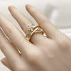 Oro Laminado Multi Stone Ring, Gold Filled Style Flower Design, with White Cubic Zirconia and White Micro Pave, Polished, Golden Finish, 01.317.0012 (One size fits all)