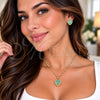 Oro Laminado Earring and Pendant Adult Set, Gold Filled Style Heart and Cluster Design, with Light Turquoise and White Cubic Zirconia, Polished, Golden Finish, 10.317.0001