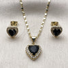 Oro Laminado Earring and Pendant Adult Set, Gold Filled Style Heart and Cluster Design, with Black Cubic Zirconia and White Micro Pave, Polished, Golden Finish, 10.317.0001.1