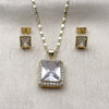 Oro Laminado Earring and Pendant Adult Set, Gold Filled Style Cluster Design, with White Cubic Zirconia and White Micro Pave, Polished, Golden Finish, 10.317.0002