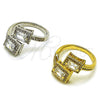 Oro Laminado Multi Stone Ring, Gold Filled Style Cluster and Baguette Design, with White Cubic Zirconia and White Micro Pave, Polished, Golden Finish, 01.266.0092 (One size fits all)