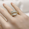 Oro Laminado Multi Stone Ring, Gold Filled Style Cluster and Teardrop Design, with White Cubic Zirconia, Polished, Golden Finish, 01.266.0093 (One size fits all)