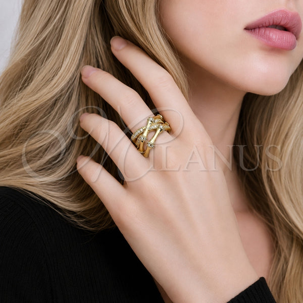 Gold Filled Ring — Multi Stone Ring Bamboo Design with White Cubic — alternate product view — SKU 165519 | Oro Laminado anillo — Multi Stone Ring Bamboo diseño with blanco Cubic — SKU 165519