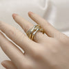 Oro Laminado Multi Stone Ring, Gold Filled Style Bamboo Design, with White Cubic Zirconia and White Micro Pave, Polished, Golden Finish, 01.266.0095 (One size fits all)