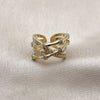 Oro Laminado Multi Stone Ring, Gold Filled Style Bamboo Design, with White Cubic Zirconia and White Micro Pave, Polished, Golden Finish, 01.266.0095 (One size fits all)