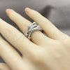 Rhodium Gold Filled Multi Stone Ring, Bamboo Design, with White Cubic Zirconia and White Micro Pave, Polished, Rhodium Finish, 01.266.0095.1 (One size fits all)