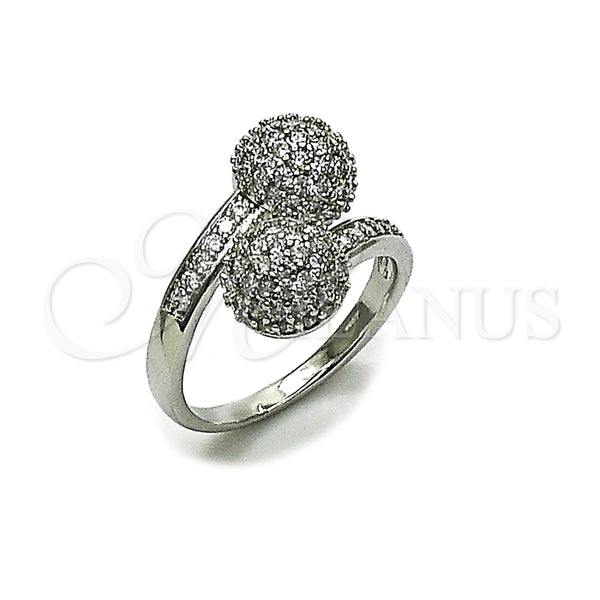 Rhodium Gold Filled Multi Stone Ring, Ball Design, with White Cubic Zirconia, Polished, Rhodium Finish, 01.283.0059.1 (One size fits all)