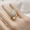Oro Laminado Multi Stone Ring, Gold Filled Style Leaf and Baguette Design, with White Cubic Zirconia, Polished, Golden Finish, 01.266.0098 (One size fits all)