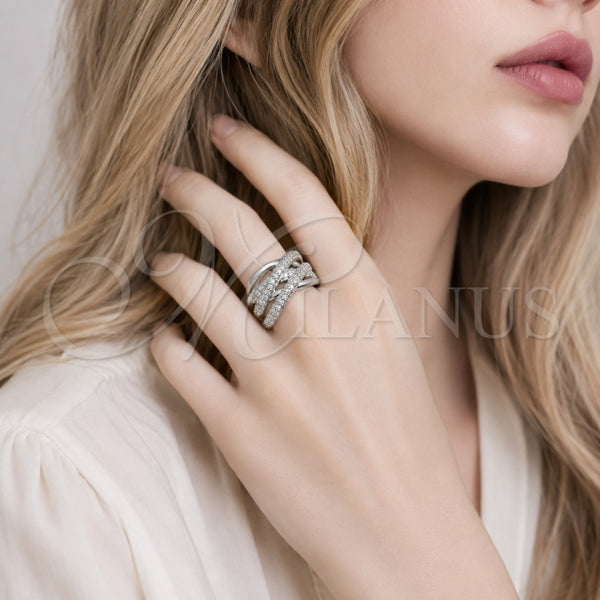 White Gold Filled Ring — Multi Stone Ring with White Cubic Zirconia Polished — alternate product view — SKU 165528 | Oro Laminado Blanco anillo — Multi Stone Ring with blanco Cubic Zirconia pulido — SKU 165528