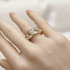 Oro Laminado Multi Stone Ring, Gold Filled Style Miami Cuban and Baguette Design, with White Cubic Zirconia, Polished, Golden Finish, 01.266.0101 (One size fits all)