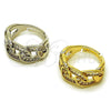 Oro Laminado Multi Stone Ring, Gold Filled Style Miami Cuban and Baguette Design, with White Cubic Zirconia, Polished, Golden Finish, 01.266.0101 (One size fits all)