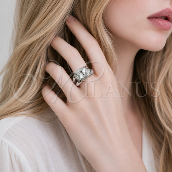White Gold Filled Ring — Multi Stone Ring Miami Cuban Design with White — alternate product view — SKU 165540 | Oro Laminado Blanco anillo — Multi Stone Ring Miami Cuban diseño with blanco — SKU 165540