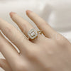 Oro Laminado Multi Stone Ring, Gold Filled Style Cluster and Baguette Design, with White Cubic Zirconia, Polished, Golden Finish, 01.266.0106 (One size fits all)