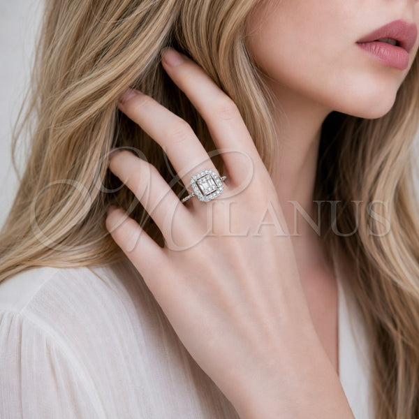 White Gold Filled Ring — Multi Stone Ring Cluster and Baguette Design with — alternate product view — SKU 165544 | Oro Laminado Blanco anillo — Multi Stone Ring Cluster and Baguette diseño with — SKU 165544