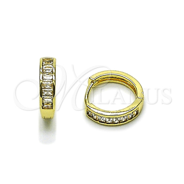 Gold Filled Hoop Earrings — Huggie Hoop Baguette Design with White Cubic Zirconia — main product view — SKU 165547 | Oro Laminado aretes de aro — Huggie Hoop Baguette diseño with blanco Cubic Zirconia — SKU 165547