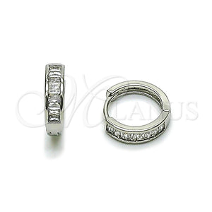 White Gold Filled Hoop Earrings — Huggie Hoop Baguette Design with White Cubic Zirconia — main product view — SKU 165548 | Oro Laminado Blanco aretes de aro — Huggie Hoop Baguette diseño with blanco Cubic Zirconia — SKU 165548